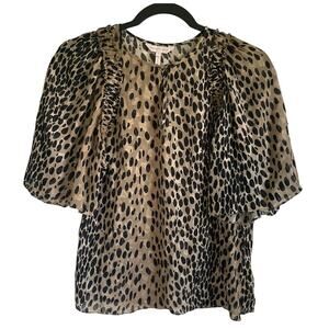 Rebecca Taylor Blouse Sz S Silk Blend Animal Print Semi-Sheer Half Sleeves